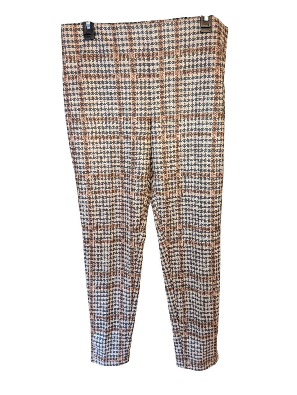 Zac & Rachel Slim Ankle Plaid Ivory Shopping Bag Pull On Leggings Trousers NWT